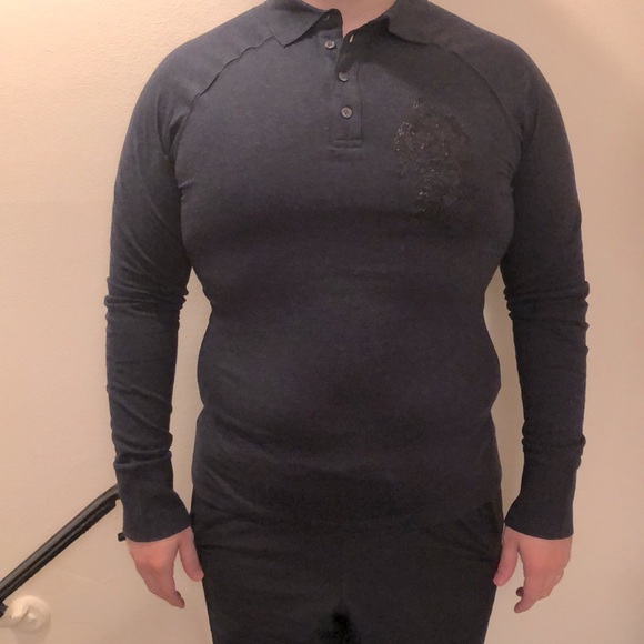 EUC GF Ferre Dark Blue Long Sleeve Collared Shirt with Embroidery - Picture 8 of 8